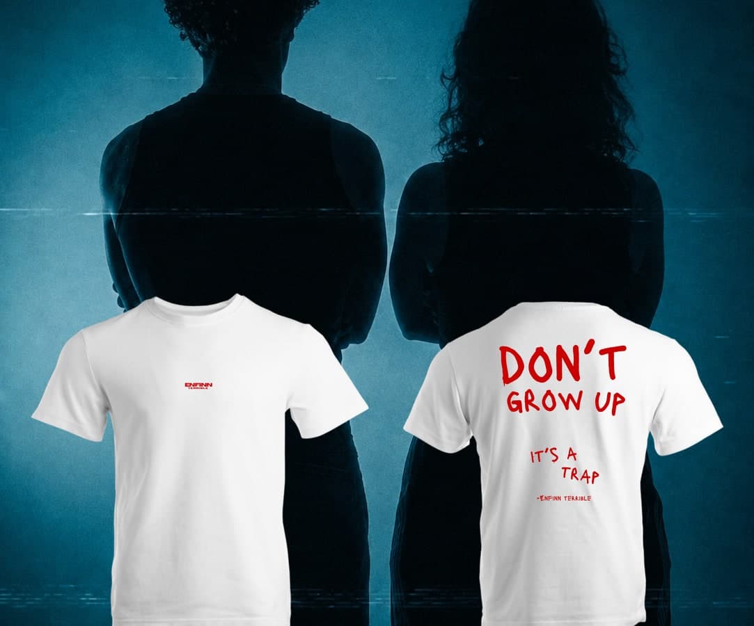 DON'T GROW UP it's a trap t-shirt — front and back